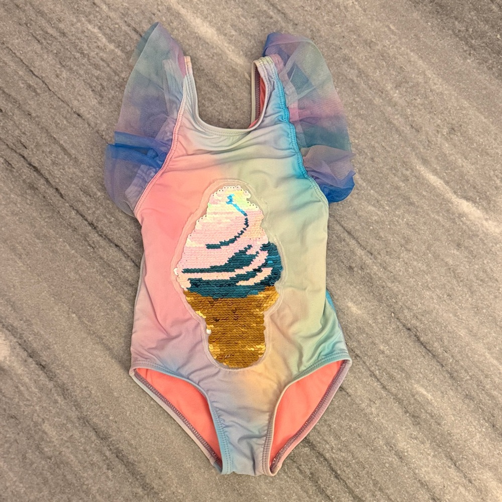 Beach Lingo Ice Cream Sequin Rainbow Frill One-Piece Swimsuit (2T) 🍦🌊